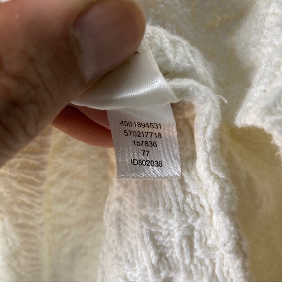 WHBM Women's Ivory Mock Neck Embellished Fringed Cable Knit Sweater Size Small - Picture 10 of 11